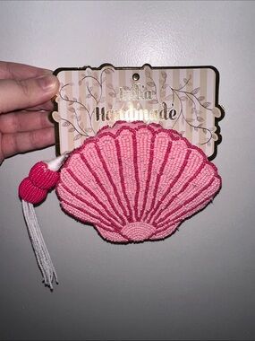 Handmade Pink Shell Beaded Coin Purse